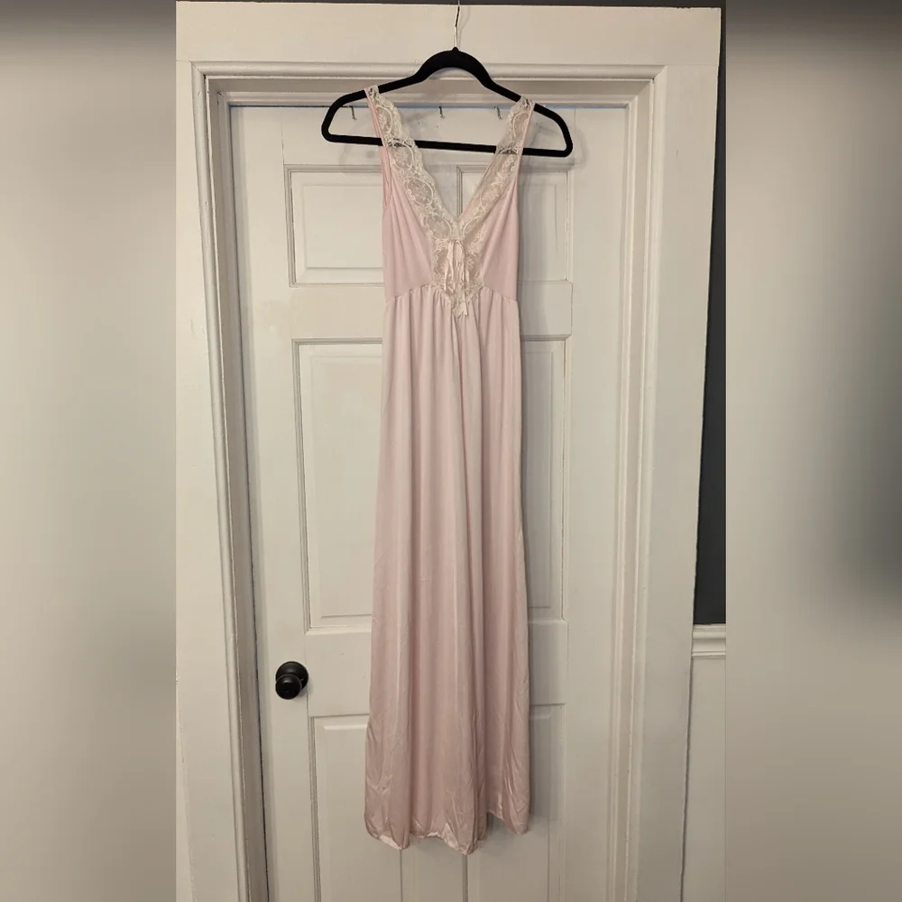 Vintage Olga Light Pink Peignoir Nightgown Small Lace Ribbon Nylon Spandex - Picture 5 of 12